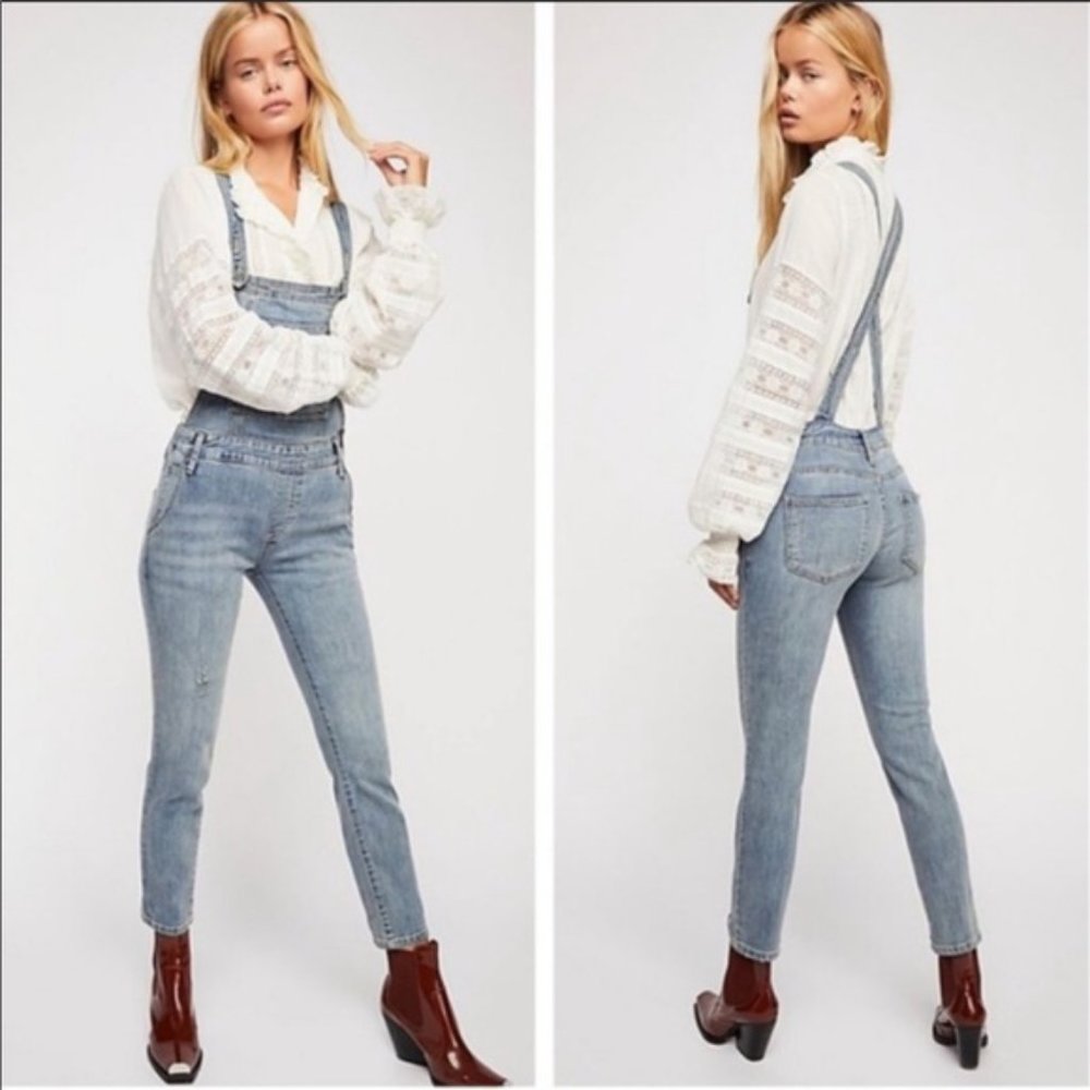 Free People distressed denim Overall in Light Wash